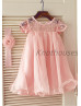 Pink Lace Chiffon Curly Hem Sweet Flower Girl Dress